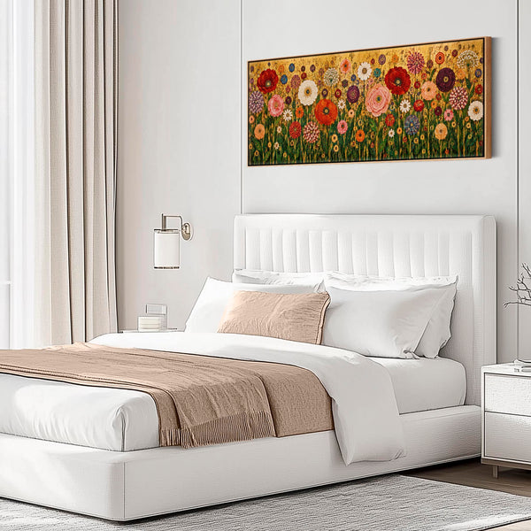 Wide Colourful Floral Gustav Klimt inspired Horizontal Canvas