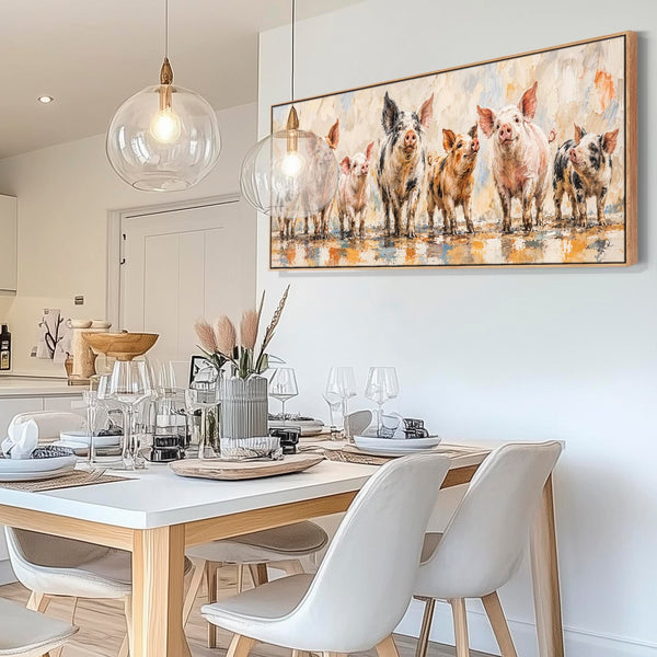 Wide Kitchen Wall Art Canvas Farmyard Pigs - Magnificent Seven