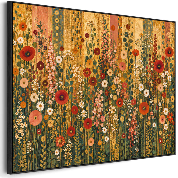 Colourful Floral Meadow Gustav Klimt inspired Framed Canvas Art