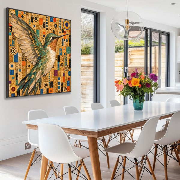 Large Gustav Klimt inspired Framed Canvas Artwork - Hummingbird