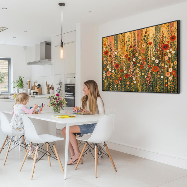 Colourful Floral Meadow Gustav Klimt inspired Framed Canvas Art