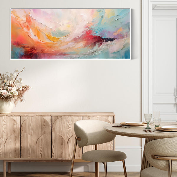 Bright Colourful Abstract Framed Wide Wall Art Modern Canvas