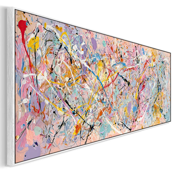 Wide Awake Bright Bedroom with Abstract Colourful Wall Art