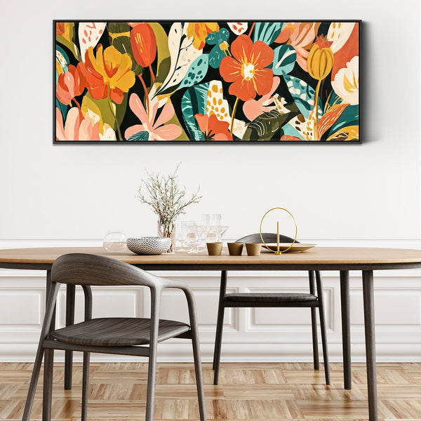 Wide Framed Floral Wall Art Canvas Colourful Abstract Flowers