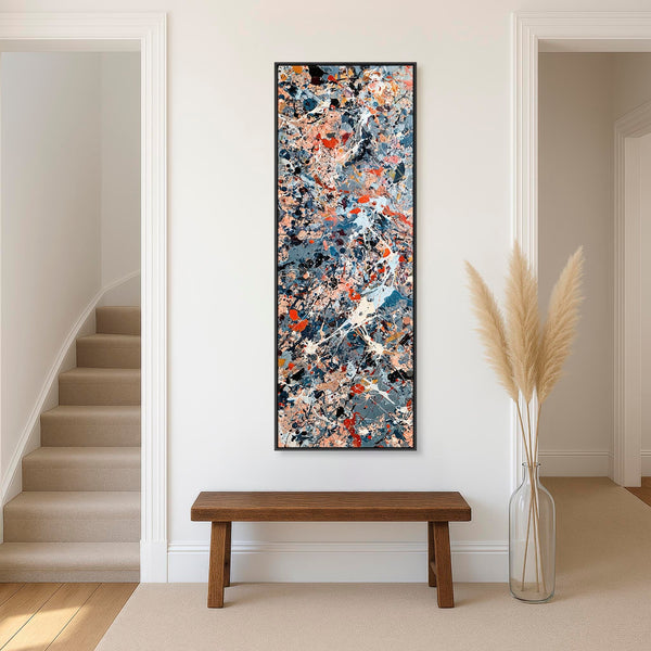 Tall Colourful Jackson Pollock Inspired Upright Framed Canvas