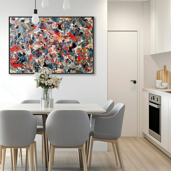 Large Colourful Jackson Pollock Inspired Framed Canvas - Flux