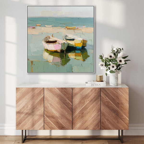 Abstract Colourul Boats Beach Framed Canvas Art