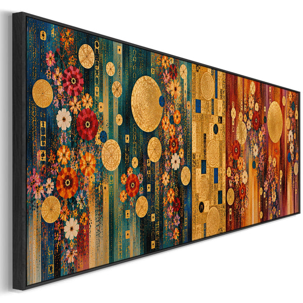 Long Colourful Gustav Klimt inspired Framed Canvas Art - Gilded