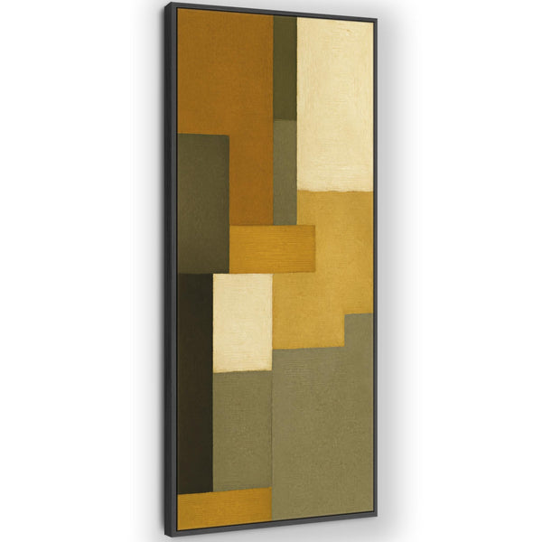 Tall Mustard Green Narrow Framed Canvas Abstract - Earthy Tones