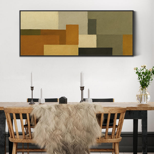 Wide Mustard Green Horizontal Framed Canvas Panoramic - Autumn Ochre