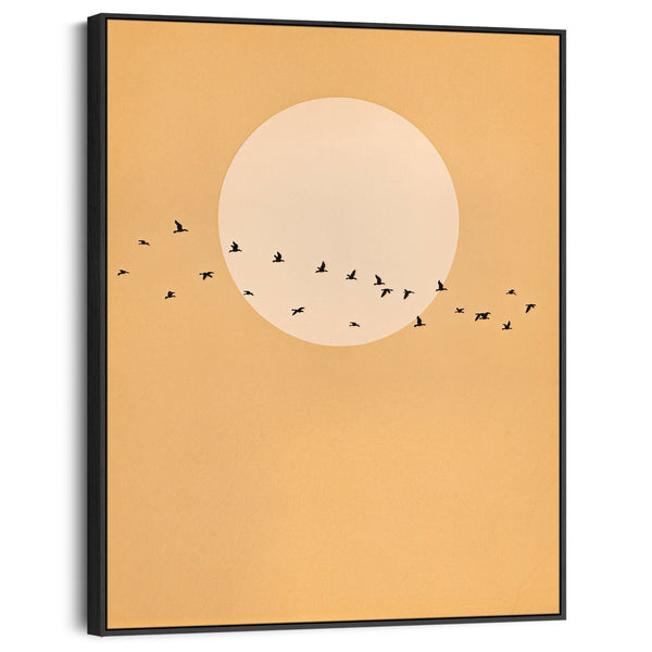 Mustard Yellow Canvas Art Japandi Birds - - Frame Included