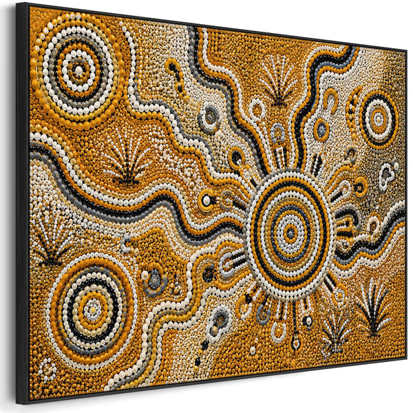 Mustard Yellow Abstract Framed Aboriginal Canvas Print - Kitarra