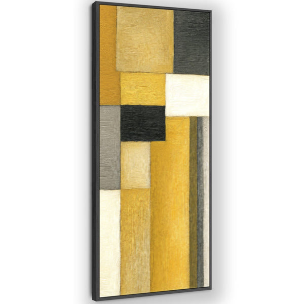 Upright Mustard Yellow Grey Vertical Framed Canvas Wall Art - Narrow Steps