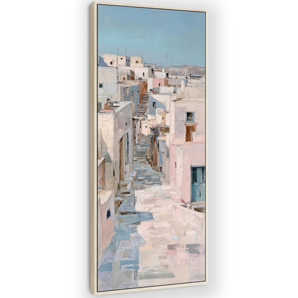 Tall Pastel Blue Cream Framed Wall Art Canvas Narrow Dusky Path