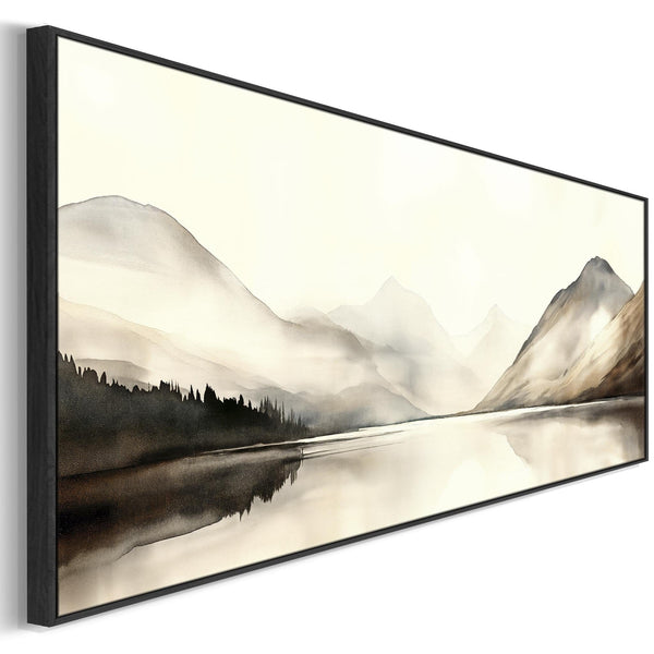 Bedroom Wall Art over Bed Horizontal Wide Framed Canvas Neutral Brown Panoramic