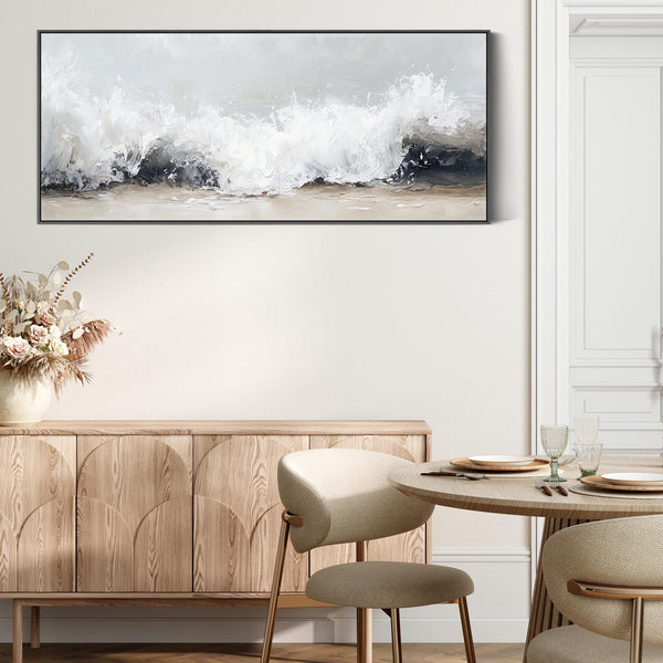 Wide Horizontal Framed Wall Art Canvas Greige Neutral Narrow Panoramic