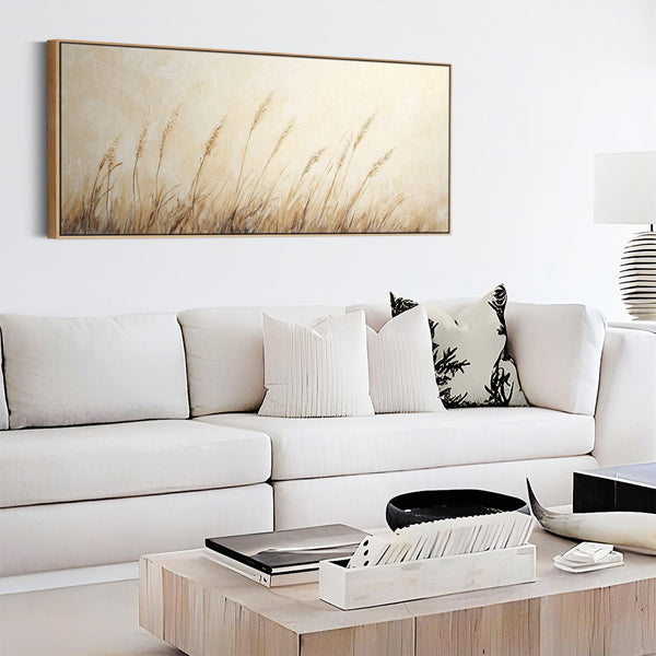 Neutral Beige Horizontal Panoramic Wide Framed Canvas Artwork