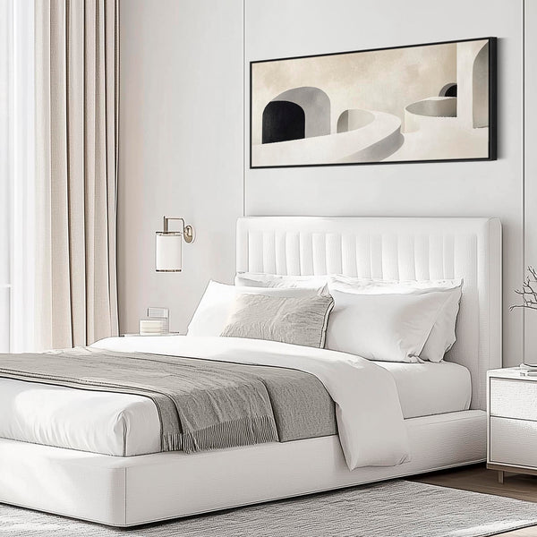 Modern Bedroom Wall Art over Bed Long Narrow Beige Black Panoramic