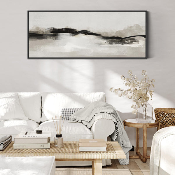 Neutral Greige Wide Horizontal Narrow Wall Art Modern Abstract Panoramic