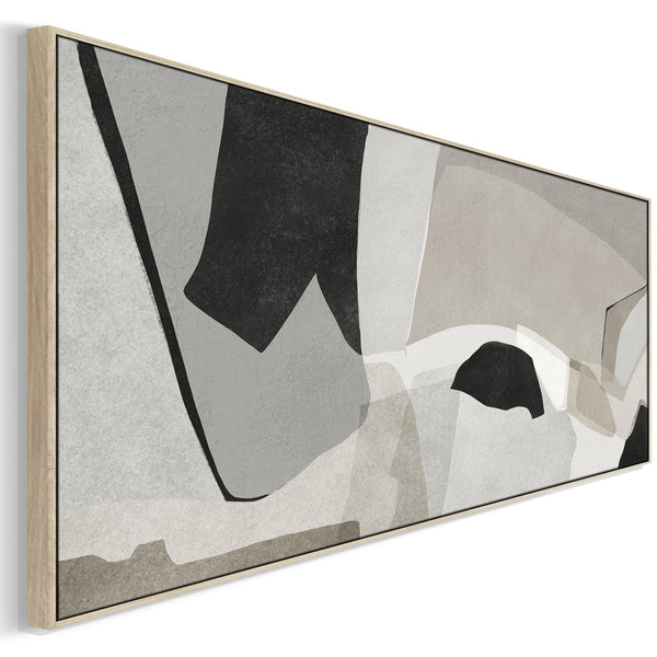Horizontal Narrow Bedroom Wall Art over Bed Neutral Beige Black Abstract Panoramic