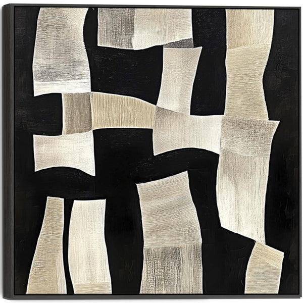 Beige Black Abstract Artwork Print Framed Canvas for Hallway Neutral