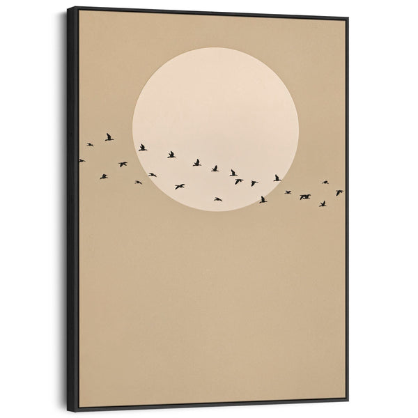 Neutral Beige Japandi Birds Framed Artwork on Canvas