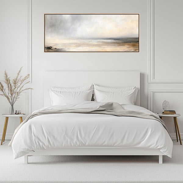 Wide Horizontal Bedroom Wall Art over Bed Neutral Beige Long Panoramic