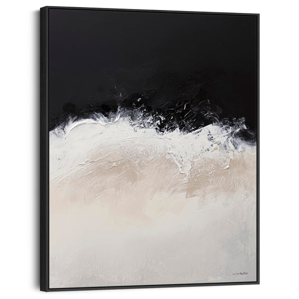 Cream Neutral Black Abstract Framed Wall Art Breaking Waves