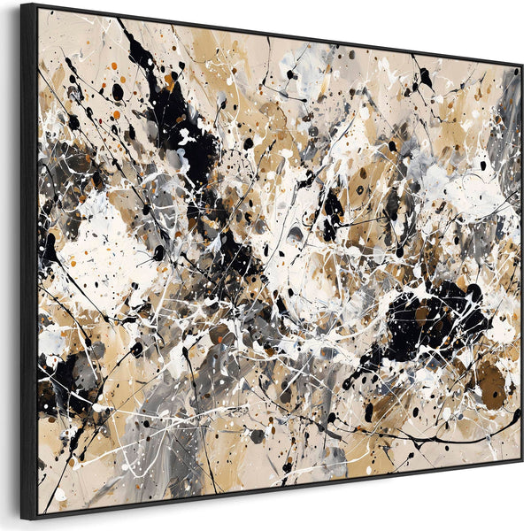 Neutral Black Jackson Pollock Style Abstract Artwork Framed Cream Impact