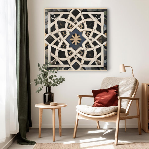 Black Cream Abstract Geometric Framed Wall Art Canvas - Medina