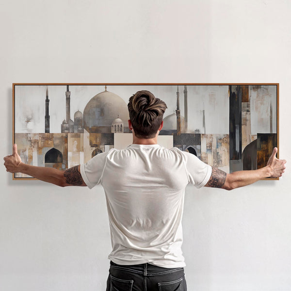 Wide Modern Framed Islamic Wall Art Canvas - Mosque Skyline