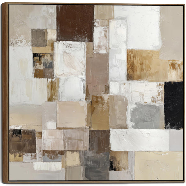 Living Room Canvas Picture - Framed Lounge Art Coffee & Cream