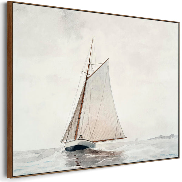 Entrance Hall Framed Wall Art Canvas Print - Neutral - Winslow Homer - Sailing off Gloucester for Hallway