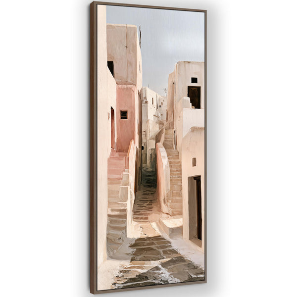 Tall Neutral Cream Brown Framed Narrow Wall Art - Mykynos Steps