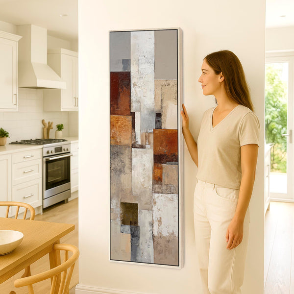 Tall Orange Grey Stone Upright Canvas Artwork Framed Neutral Echo