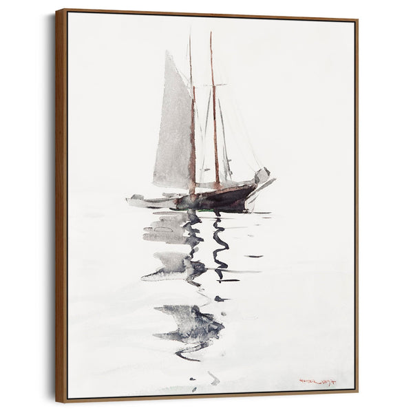 Staircase Framed Wall Art Canvas Print - Neutral - Winslow Homer - Masted Schooner for Hallway