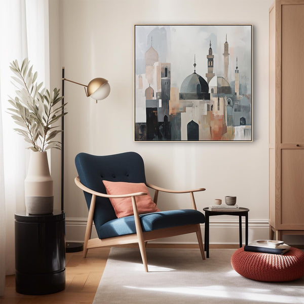 Large Modern Islamic Wall Art - Abstract Mosque Neutral Grey