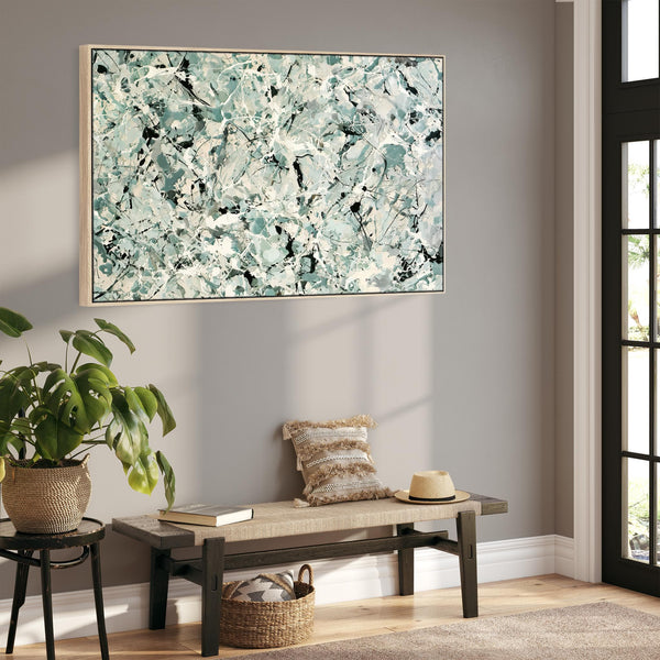 Light Sage Green Abstract Framed Art Jackson Pollock Inspired