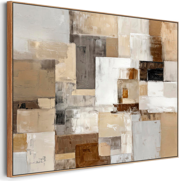 Soft Brown Cream Framed Canvas Picture - Warm Harmony Contrast