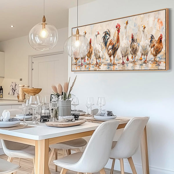The Gossips - Wide Kitchen Wall Art Canvas - Farmyard Birds