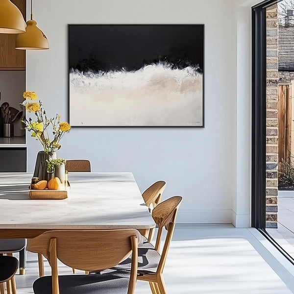 Cream Beige Black Framed Abstract Artwork Canvas Neutral Tide