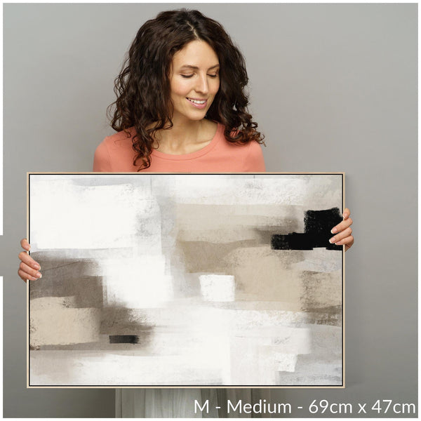 Neutral Wall Art Prints - Framed Canvas for Living Room - Beige - Cream