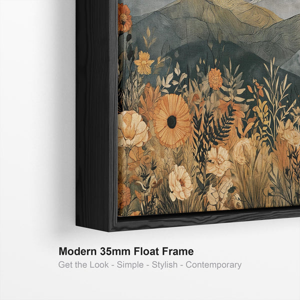 Large Boho Framed Canvas Art Ochre Abstract Landscape - Dawn