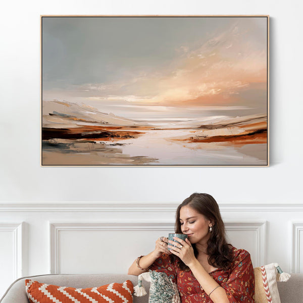 Extra Large Living Room Framed Artwork on Canvas - Ochre Shores