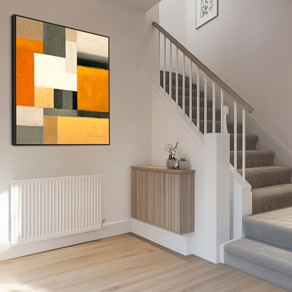 Large Mustard Yellow Orange Abstract Wall Art Framed - Ochre Warmth