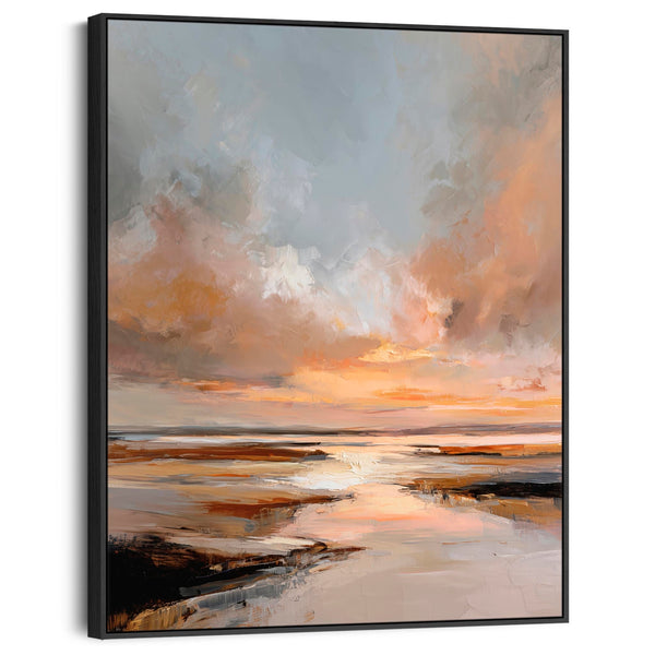Abstract Landscape - Umber Rust Sunset Framed Canvas Art Print