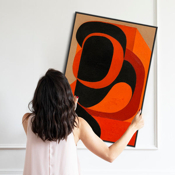 Mid Century Modern - Rusty Illusion Orange Wall Art Canvas Framed