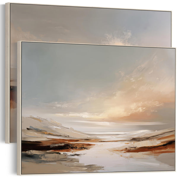 Large Living Room Framed Artwork Pair of Canvas - Ochre Shores - Set of 2