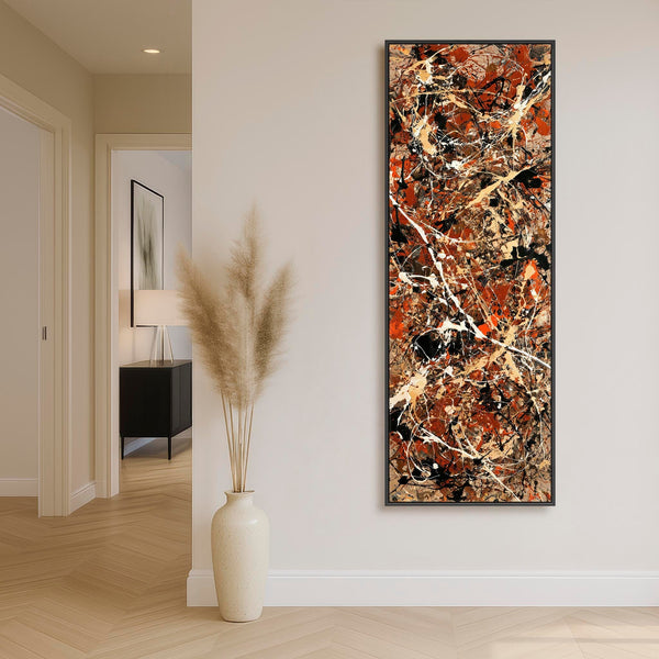 Jackson Pollock Style Abstract Framed Canvas Art - Rust Cream
