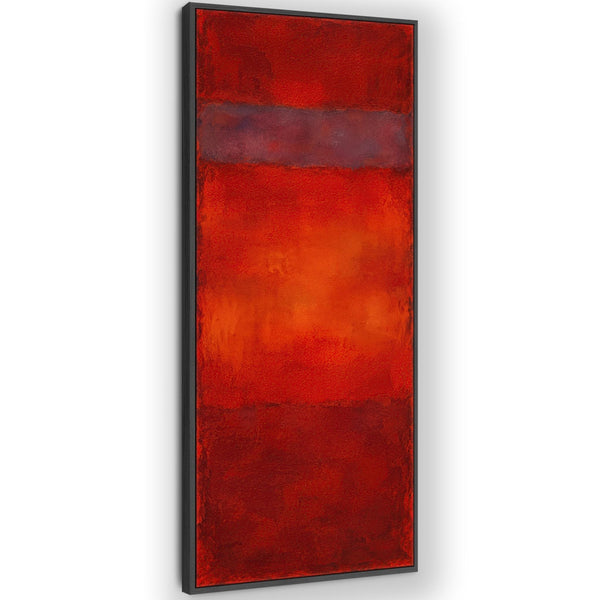 Tall Dark Red Abstract Framed Upright Canvas Wall Art - Embers